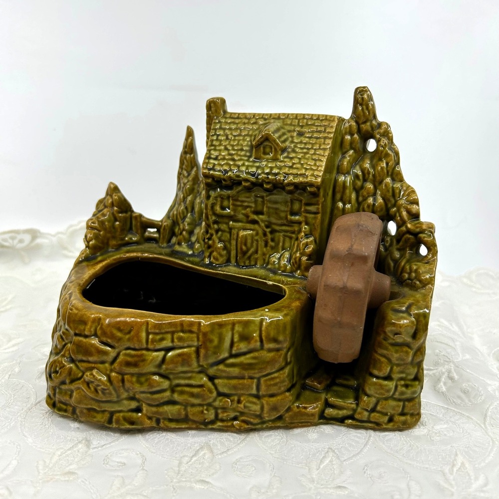 Vintage Shawnee USA Pottery Grist Mill Planter Rustic Watermill Indoor Planter